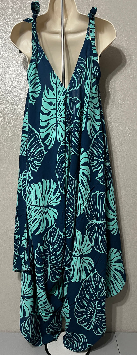 Women’s Navy Blue and Teal Monstera Romper