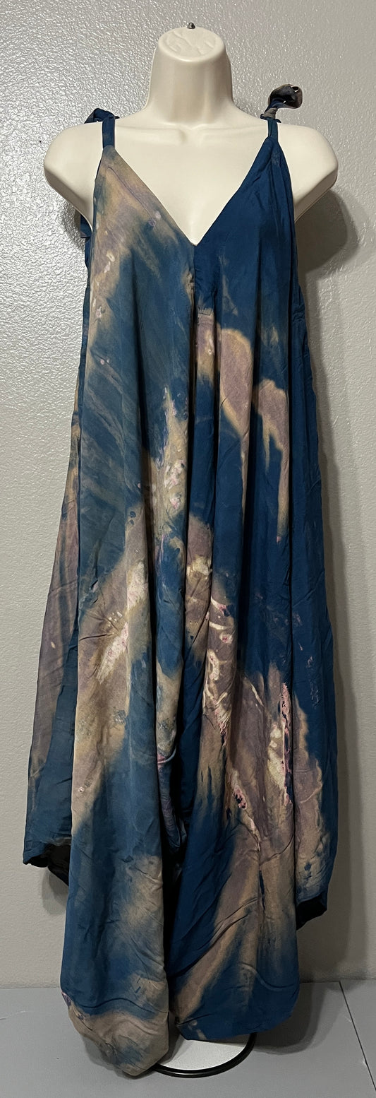 Women’s blue and tan tie-dye Romper