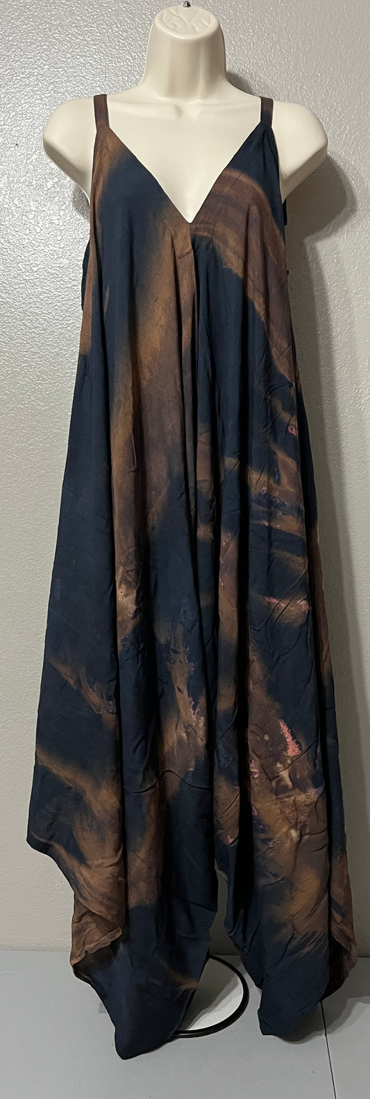 Women’s Navy Blue and Tan Tie-Dye Romper
