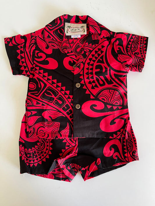 Boys Red/Black Tribal Aloha Set