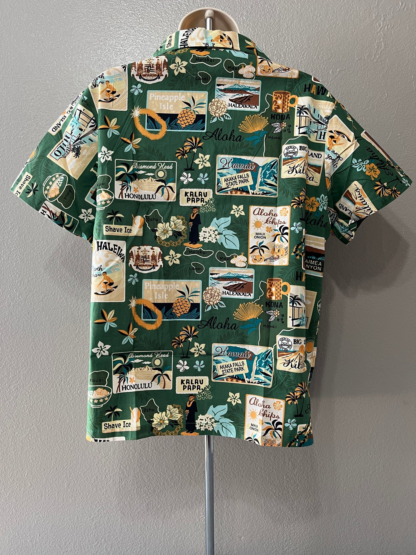 Women’s Green Postcard Aloha Shirt