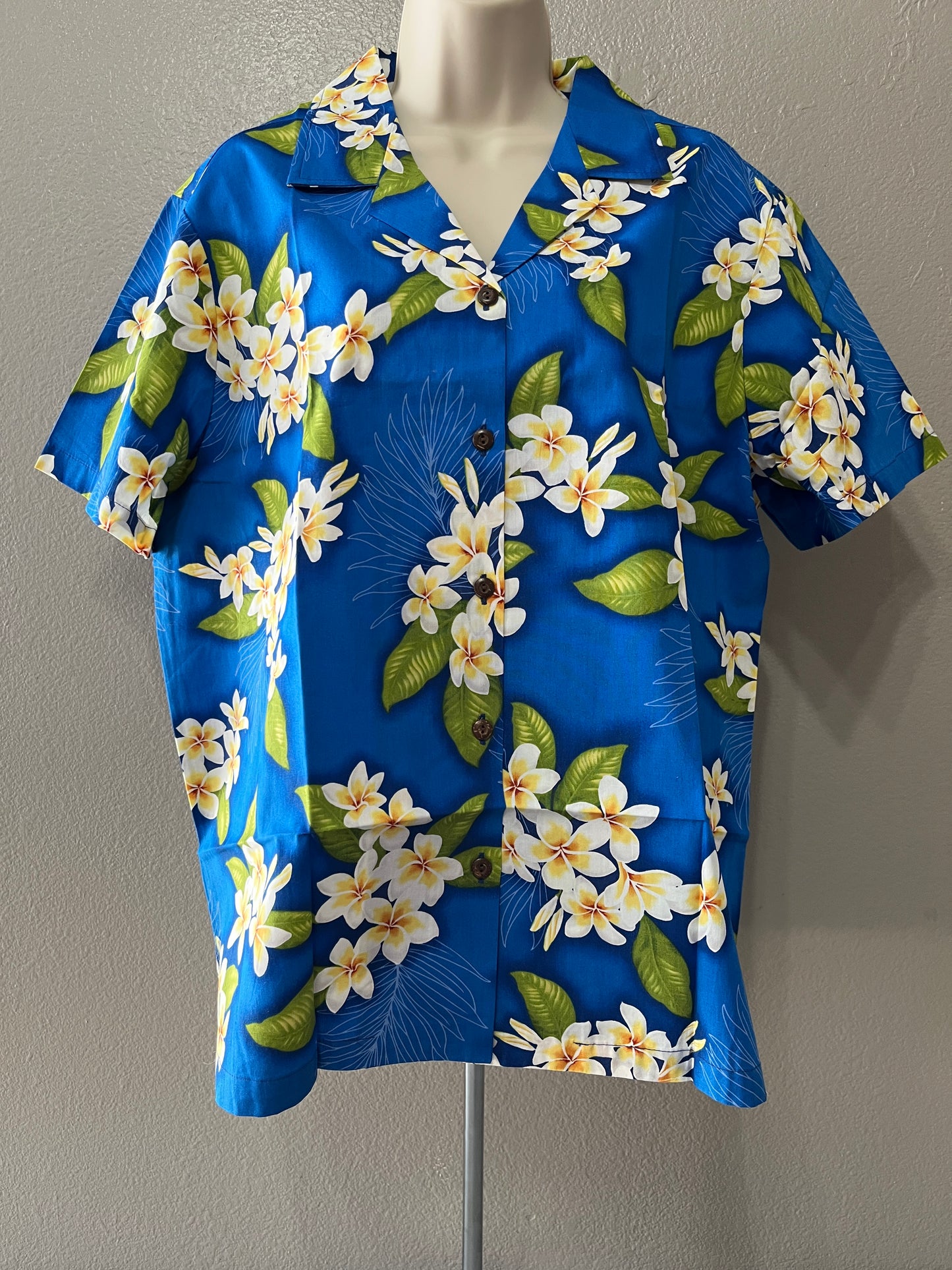 Women’s Blue Plumeria Aloha Shirt