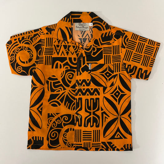 Boys Orange/Black Tribal Aloha Shirt